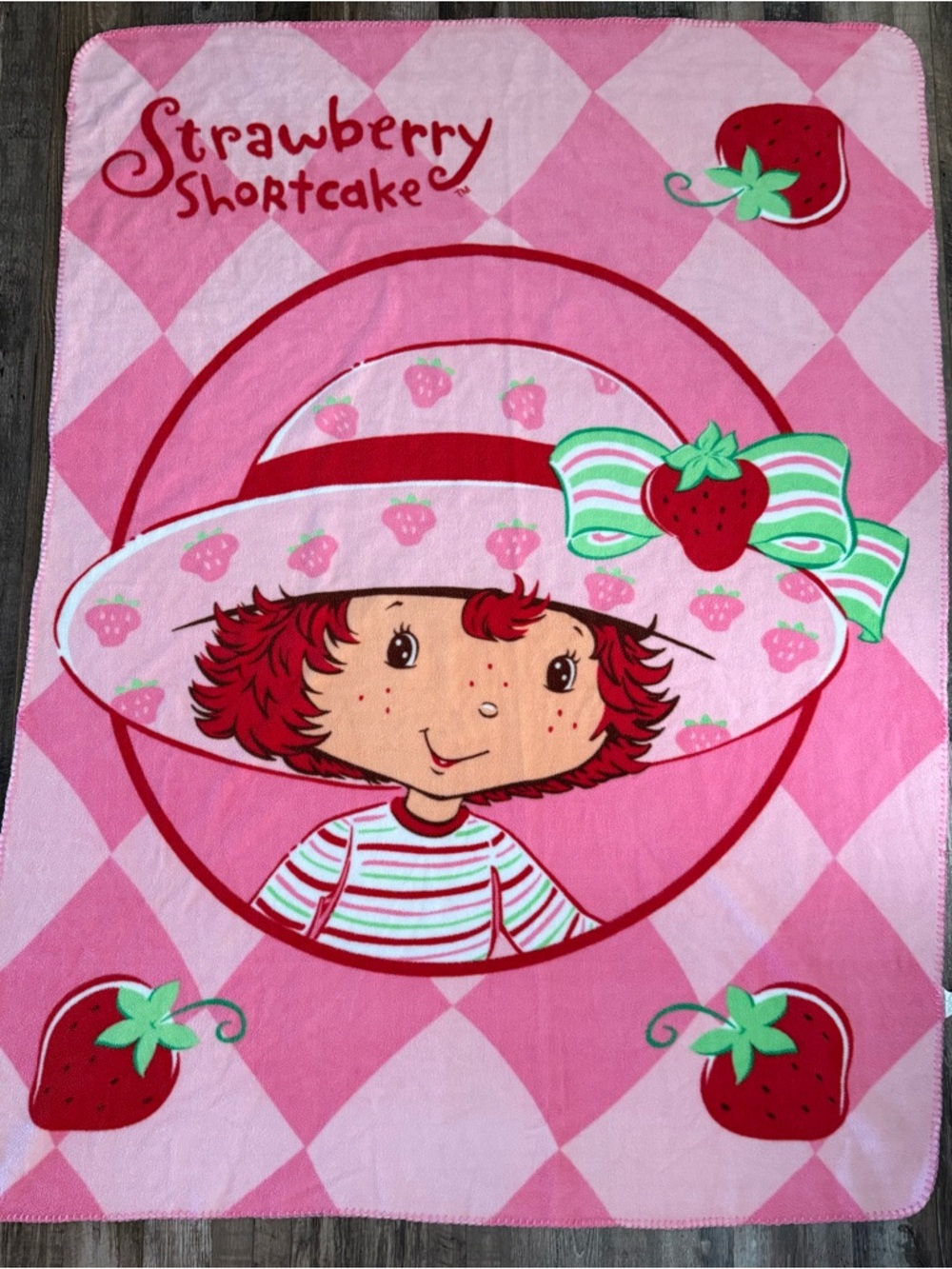 Vintage 2004 Strawberry Shortcake Pink Character Fleece Throw Blanket